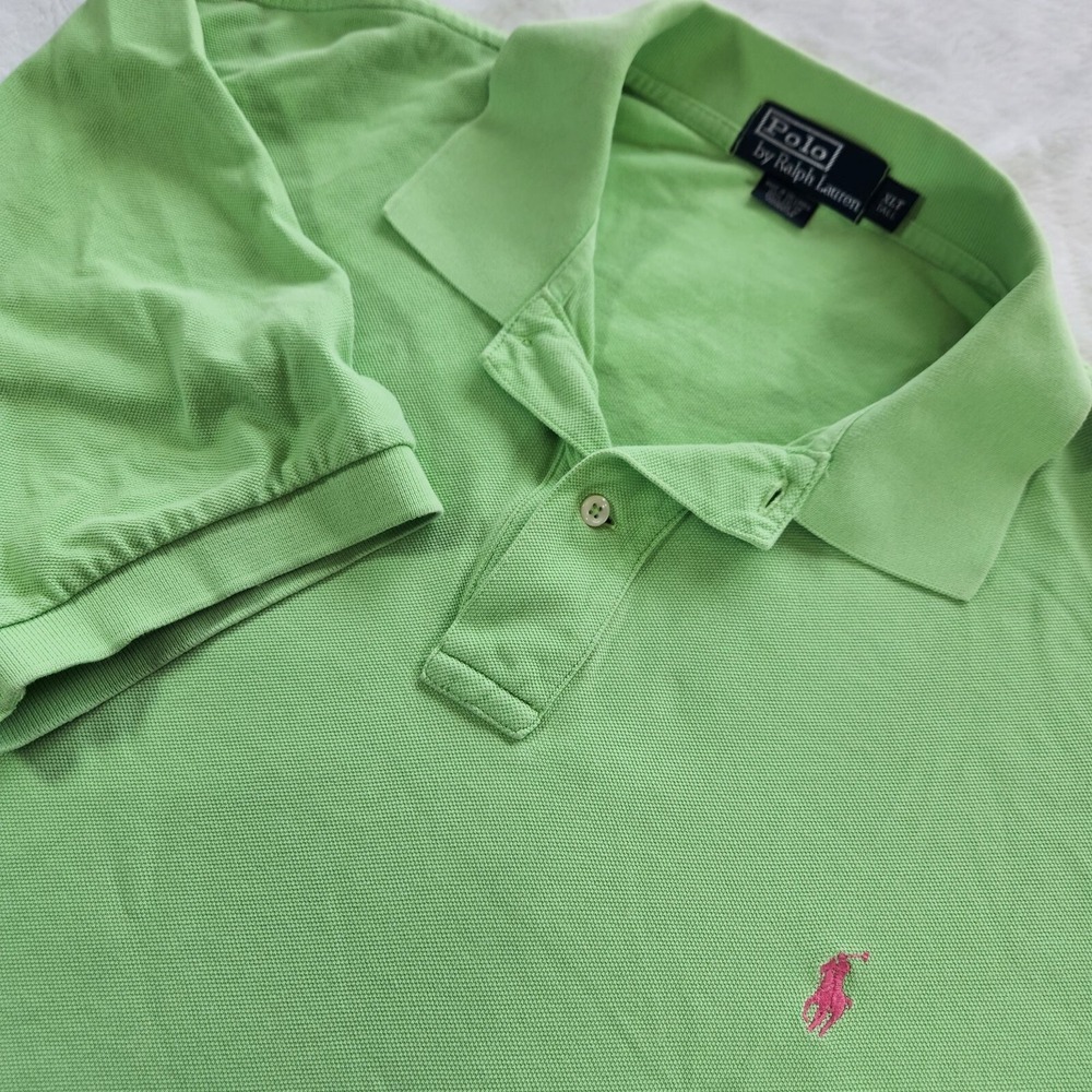 Polo Ralph Lauren Shirt Men's XLT Light Green Polo Blue Pony vintage